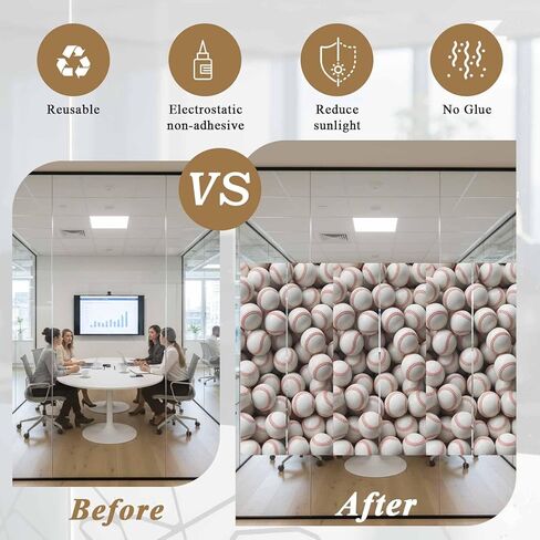 فيلم نافذة الخصوصية متجمد، فيلم نافذة غير لاصق ثابت للبيسبول، أغطية نوافذ غير شفافة رياضية باللون الأبيض والأحمر للنوافذ الصغيرة، المنزل، 17.7 × 39.3 بوصة in Kuwait