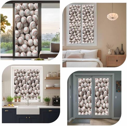 فيلم نافذة الخصوصية متجمد، فيلم نافذة غير لاصق ثابت للبيسبول، أغطية نوافذ غير شفافة رياضية باللون الأبيض والأحمر للنوافذ الصغيرة، المنزل، 17.7 × 39.3 بوصة in Kuwait