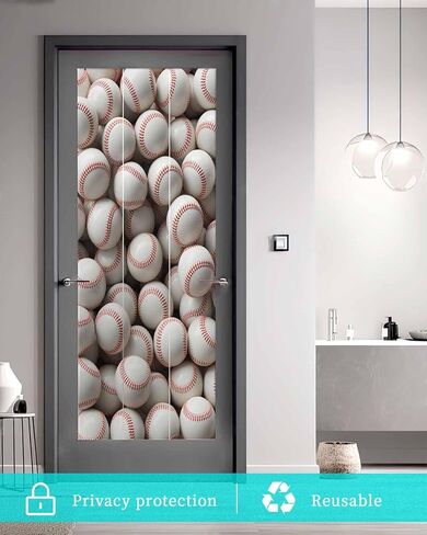فيلم نافذة الخصوصية متجمد، فيلم نافذة غير لاصق ثابت للبيسبول، أغطية نوافذ غير شفافة رياضية باللون الأبيض والأحمر للنوافذ الصغيرة، المنزل، 17.7 × 39.3 بوصة in Kuwait