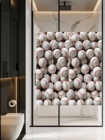 فيلم نافذة الخصوصية متجمد، فيلم نافذة غير لاصق ثابت للبيسبول، أغطية نوافذ غير شفافة رياضية باللون الأبيض والأحمر للنوافذ الصغيرة، المنزل، 17.7 × 39.3 بوصة in Kuwait