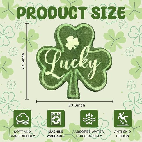 سجادة حمام شامروك لعيد القديس باتريك من كوين هيرو، سجادة حمام خضراء شامروك غير قابلة للانزلاق، سجاد ناعم ماص من القطيفة، ممسحة خضراء محظوظة للحمام والمطبخ وغرفة النوم وغرفة المعيشة in Kuwait