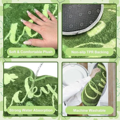 سجادة حمام شامروك لعيد القديس باتريك من كوين هيرو، سجادة حمام خضراء شامروك غير قابلة للانزلاق، سجاد ناعم ماص من القطيفة، ممسحة خضراء محظوظة للحمام والمطبخ وغرفة النوم وغرفة المعيشة in Kuwait