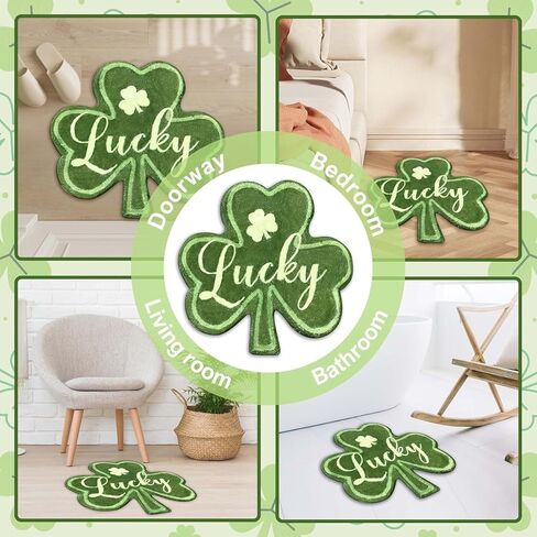 سجادة حمام شامروك لعيد القديس باتريك من كوين هيرو، سجادة حمام خضراء شامروك غير قابلة للانزلاق، سجاد ناعم ماص من القطيفة، ممسحة خضراء محظوظة للحمام والمطبخ وغرفة النوم وغرفة المعيشة in Kuwait