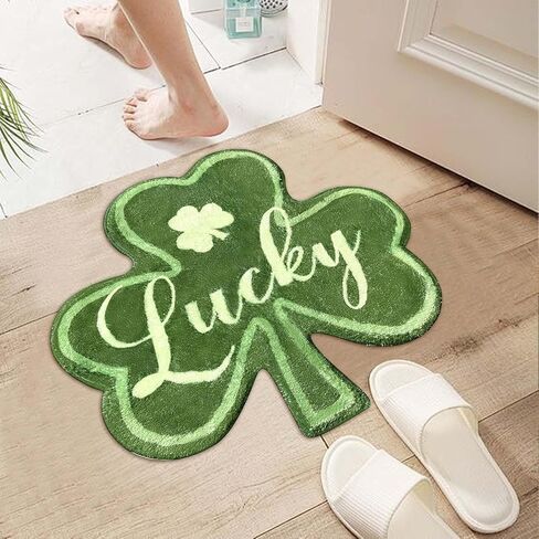 سجادة حمام شامروك لعيد القديس باتريك من كوين هيرو، سجادة حمام خضراء شامروك غير قابلة للانزلاق، سجاد ناعم ماص من القطيفة، ممسحة خضراء محظوظة للحمام والمطبخ وغرفة النوم وغرفة المعيشة in Kuwait