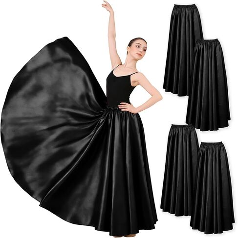 4PCS Satin Maxi Skirt for Women Circle Dance Skirts Ankle Length Long Skirt Women for Flamenco Belly Dance Party in Saudi Arabia
