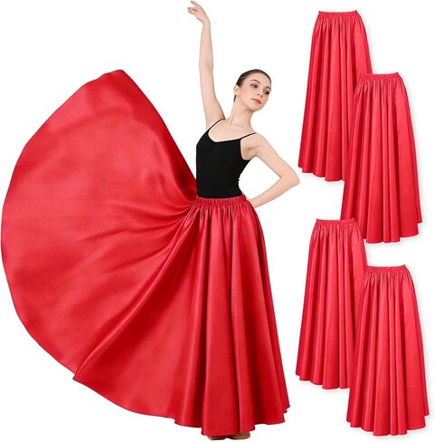 4PCS Satin Maxi Skirt for Women Circle Dance Skirts Ankle Length Long Skirt Women for Flamenco Belly Dance Party in Saudi Arabia