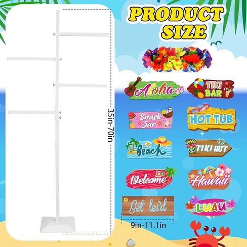 LEIFIDE Adjustable Hawaiian Leis Holder Stand with Base 11 Luau Party Welcome Signs Summer Tropical Decoration Hawaiian Party Directions Signs Display Rack for Tropical Flower Lei Garland Wreath Shows in Saudi Arabia