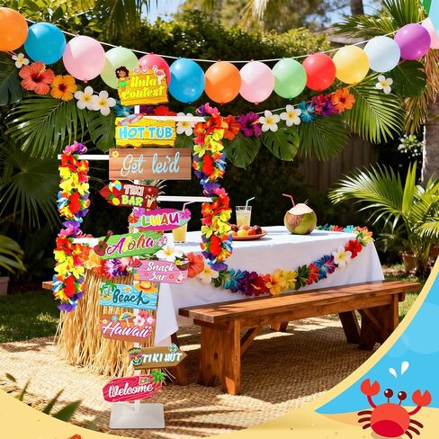 LEIFIDE Adjustable Hawaiian Leis Holder Stand with Base 11 Luau Party Welcome Signs Summer Tropical Decoration Hawaiian Party Directions Signs Display Rack for Tropical Flower Lei Garland Wreath Shows in Saudi Arabia