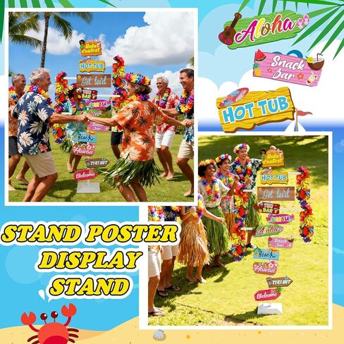 LEIFIDE Adjustable Hawaiian Leis Holder Stand with Base 11 Luau Party Welcome Signs Summer Tropical Decoration Hawaiian Party Directions Signs Display Rack for Tropical Flower Lei Garland Wreath Shows in Saudi Arabia
