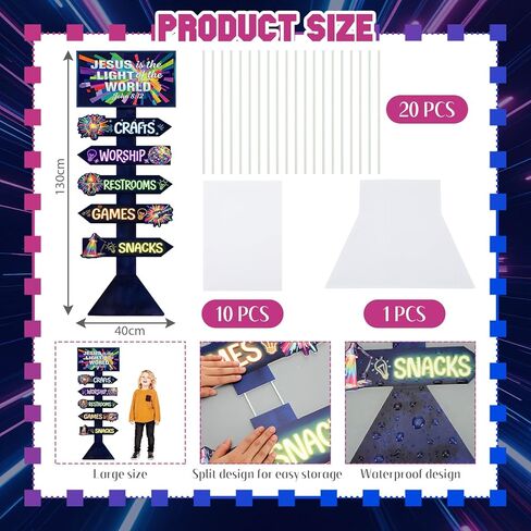 Pinkunn 4.3 Feet VBS 2026 Decorations Directional Sign Jesus Is The Light of The World Plastic Cutout Stand up Party Decor Lighting Theme VBS Vacation Religious Bible Backdrop Photo Prop Sunday School in Saudi Arabia