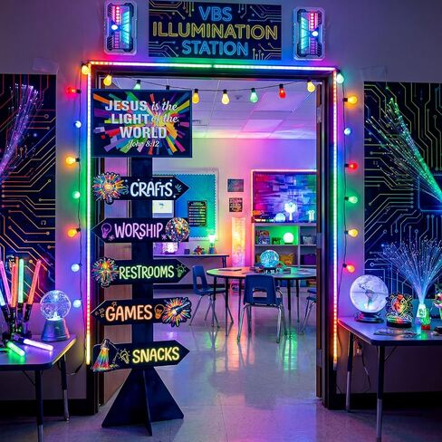 Pinkunn 4.3 Feet VBS 2026 Decorations Directional Sign Jesus Is The Light of The World Plastic Cutout Stand up Party Decor Lighting Theme VBS Vacation Religious Bible Backdrop Photo Prop Sunday School in Saudi Arabia