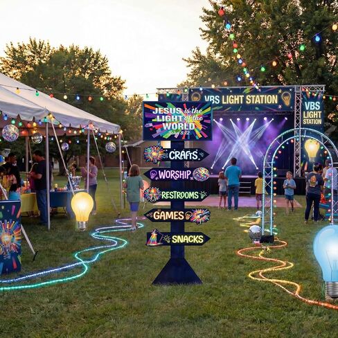 Pinkunn 4.3 Feet VBS 2026 Decorations Directional Sign Jesus Is The Light of The World Plastic Cutout Stand up Party Decor Lighting Theme VBS Vacation Religious Bible Backdrop Photo Prop Sunday School in Saudi Arabia
