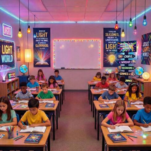 Pinkunn 4.3 Feet VBS 2026 Decorations Directional Sign Jesus Is The Light of The World Plastic Cutout Stand up Party Decor Lighting Theme VBS Vacation Religious Bible Backdrop Photo Prop Sunday School in Saudi Arabia
