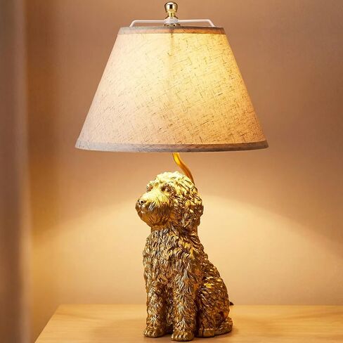 Tuanse 1 Pack Dog Table Lamp 22 Inch Golden Doodle Dog Shape Resin Desk Lamp White Polyester Shade Farmhouse Cute Retro Rustic Nightstand for Bedside Bedroom Home Living Room Decoration in Saudi Arabia