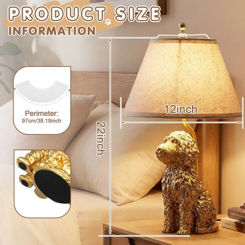 Tuanse 1 Pack Dog Table Lamp 22 Inch Golden Doodle Dog Shape Resin Desk Lamp White Polyester Shade Farmhouse Cute Retro Rustic Nightstand for Bedside Bedroom Home Living Room Decoration in Saudi Arabia
