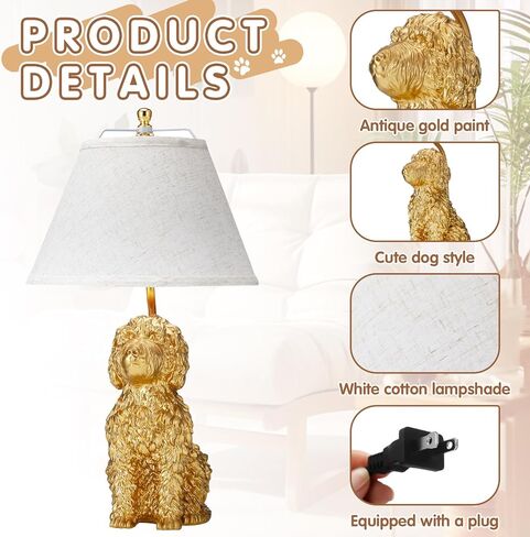 Tuanse 1 Pack Dog Table Lamp 22 Inch Golden Doodle Dog Shape Resin Desk Lamp White Polyester Shade Farmhouse Cute Retro Rustic Nightstand for Bedside Bedroom Home Living Room Decoration in Saudi Arabia