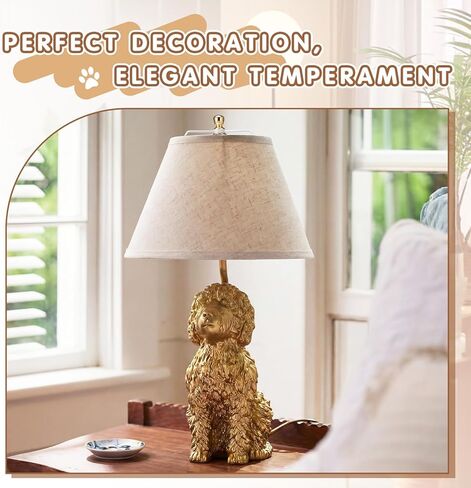 Tuanse 1 Pack Dog Table Lamp 22 Inch Golden Doodle Dog Shape Resin Desk Lamp White Polyester Shade Farmhouse Cute Retro Rustic Nightstand for Bedside Bedroom Home Living Room Decoration in Saudi Arabia