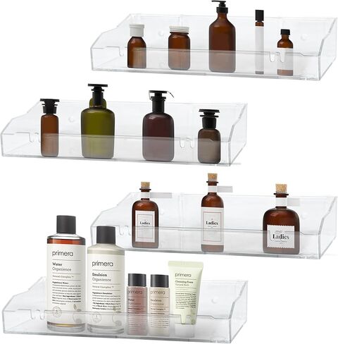 2PCS Acrylic Shelves for Wall Clear Floating Shelf Adhesive or Screws of Installation Bathroom Shelf Organizer Wall Storage Display for Bedroom Living Room Kitchen in Kuwait