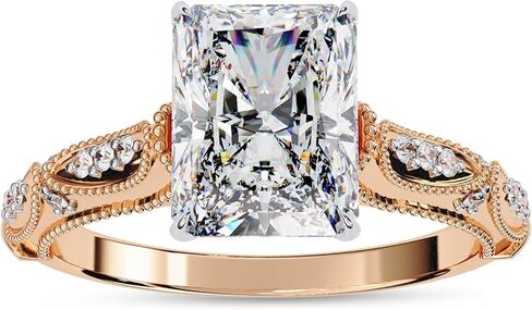 Solitaire Engagement Rings for Women Center 9x7mm Radiant and Round Cut Lab Created Moissanite Wedding Anniversary Ring in 10K / 14K Solid Gold or 14K Gold Plated 925 Sterling Silver in Saudi Arabia