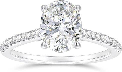 14K الذهب الأبيض 2 قيراط البيضاوي قطع مويسانيتي خاتم الخطوبة 4-الشق البيضاوي قطع المخفية هالة مويسانيتي خواتم 14K الذهب الأبيض خاتم للنساء in Kuwait