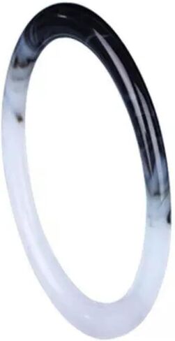 Natural Black and White Jade Bangle for Women, Genuine Stone Bracelet, Elegant Round Lucky Charm Jewelry, Gift Ready in Saudi Arabia