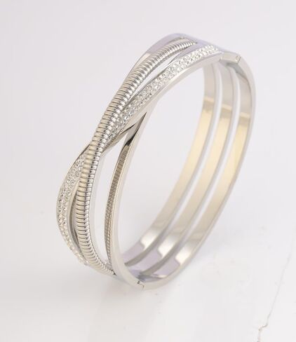 Silver Crossed Rhinestone Stainless Steel Cuff Bangles Bracelets Fashion Jewelry Wrist Accessories in Saudi Arabia