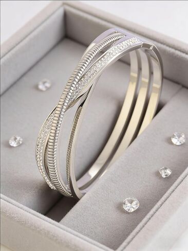 Silver Crossed Rhinestone Stainless Steel Cuff Bangles Bracelets Fashion Jewelry Wrist Accessories in Saudi Arabia