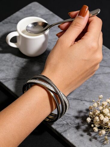 Silver Crossed Rhinestone Stainless Steel Cuff Bangles Bracelets Fashion Jewelry Wrist Accessories in Saudi Arabia