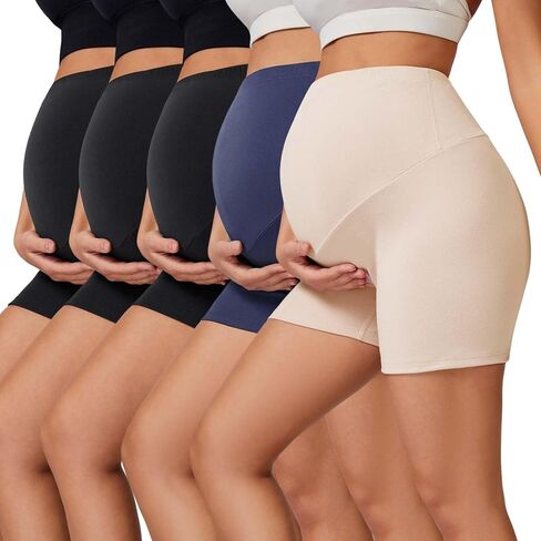 Women's Maternity Shorts 5 Pack Over The Belly 5" Buttery Soft Pregnancy Yoga Shorts Workout Running Lounge Short in Saudi Arabia