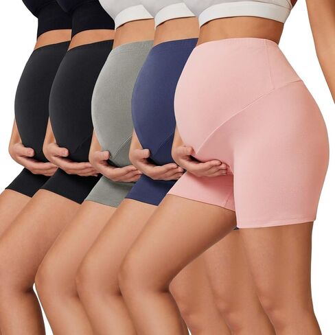 Women's Maternity Shorts 5 Pack Over The Belly 5" Buttery Soft Pregnancy Yoga Shorts Workout Running Lounge Short in Saudi Arabia