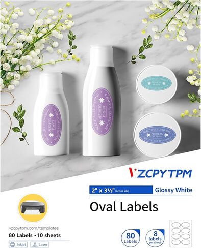 ملصقات بيضاوية فارغة قابلة للطباعة، أبيض لامع، 1.5 بوصة × 2.5 بوصة، إجمالي 180 درجة، مثالية للتخصيص والطباعة باستخدام طابعات نفث الحبر والليزر، وملصقات للعناوين والشحن والتنظيم in Kuwait