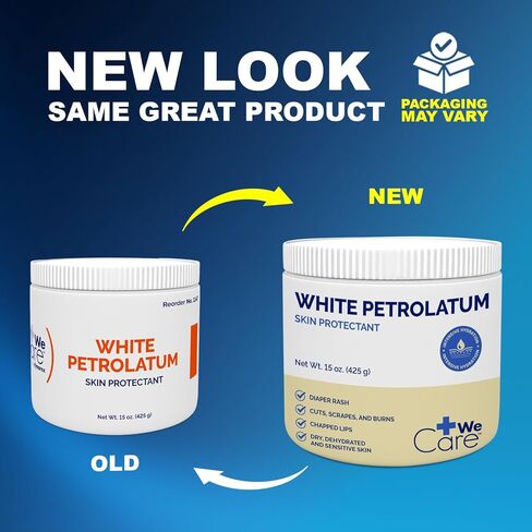 Dynarex White Petrolatum، جيلي بترولي للبشرة الجافة أو التالفة أو المتشققة، جيلي بترولي أبيض مهدئ لتهيج الجلد الطفيف، 15 أونصة. برطمان (425 جرام)، 1 صندوق به 12 برطمان جيلي بترولي in Saudi Arabia