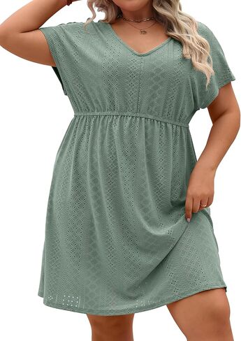 Halife Women's Plus Size Swimsuit Cover Ups Hollow Out Slits V Neck Beach Coverup Dress XL-5X in Kuwait