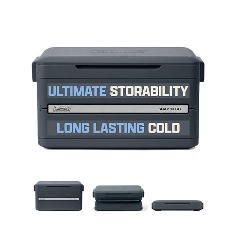 Coleman Snap 'N Go 55-Quart Collapsible Hard Cooler, Portable Hard-Sided Cooler with Waterproof Removable Liner, Space-Saving & Quick Set Up, 64 Hours Cold, Daydream Blue in Saudi Arabia