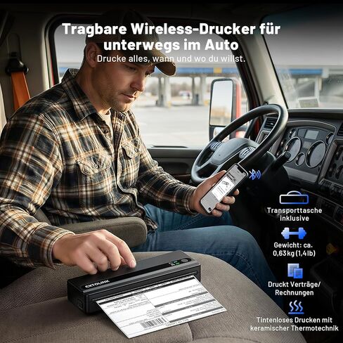 Portable Wireless Printer for Travel On-the-Go, Inkless Thermal Printer 2600mAh, Supports 8.5"x11" Letter & A4 Paper, Bluetooth for iPhone Android Laptop, Perfect for Truckers, Students, Remote Work in Saudi Arabia