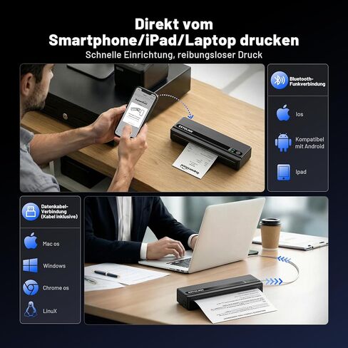 Portable Wireless Printer for Travel On-the-Go, Inkless Thermal Printer 2600mAh, Supports 8.5"x11" Letter & A4 Paper, Bluetooth for iPhone Android Laptop, Perfect for Truckers, Students, Remote Work in Saudi Arabia