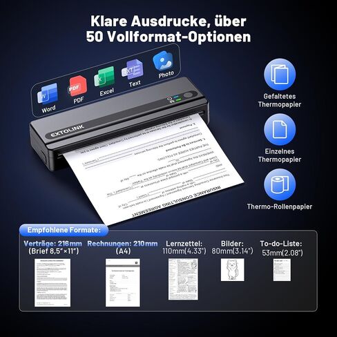 Portable Wireless Printer for Travel On-the-Go, Inkless Thermal Printer 2600mAh, Supports 8.5"x11" Letter & A4 Paper, Bluetooth for iPhone Android Laptop, Perfect for Truckers, Students, Remote Work in Saudi Arabia