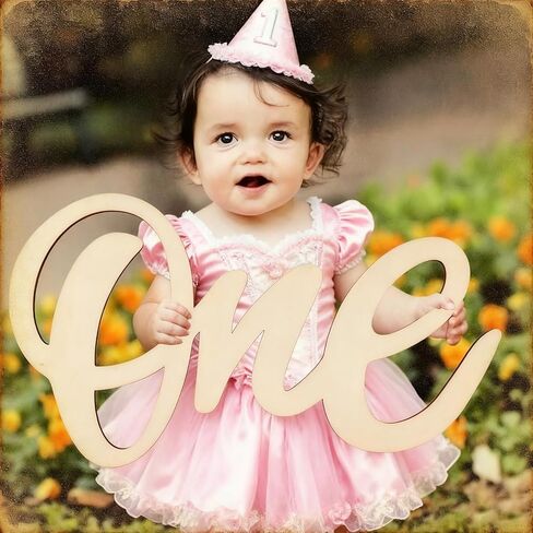 One Wooden Sign Cutout Letter for 1st Happy Birthday Party Decorations One Photo Prop Door Hanging Wall Decor Display Baby Chair Table Photo Booth Props in Kuwait