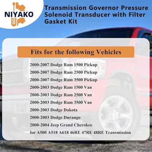 A500 A518 A618 46RE 47RE 48RE Transmission Governor Pressure Solenoid Transducer with Filter Gasket Fit Ram 1500 2500 3500 Grand Cherokee Replacement# 52118652 4617210 in Saudi Arabia