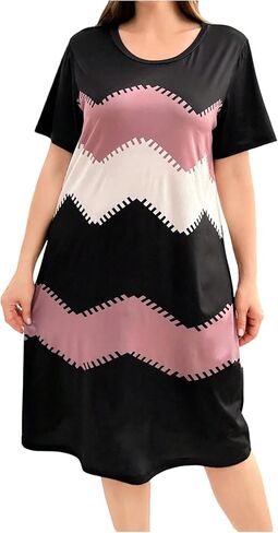 SOLY HUX Women's Plus Size Nightgowns Color Block Short Sleeve Lounge Pajama Dress Sleepwear in Saudi Arabia