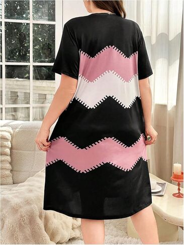 SOLY HUX Women's Plus Size Nightgowns Color Block Short Sleeve Lounge Pajama Dress Sleepwear in Saudi Arabia