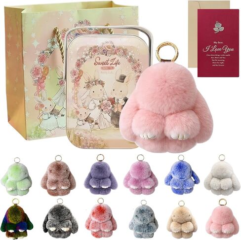 Soft Plush Bunny Keychain, Cute Furry Rabbit Bag Charm with Gift Tin, Easter Basket Stuffer, Gift for Women Girls in Saudi Arabia