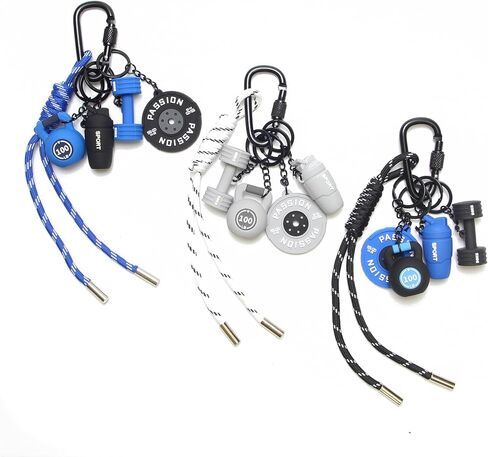 18PCS Fitness Keychain Set, Gym Charms Dumbbell Kettlebell Weight Plate Bottle Rope Clips for Keys Bags Backpacks in Saudi Arabia