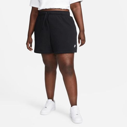 شورت Nike Women's Plus Club Fleece متوسط ​​الارتفاع 4 بوصات 3X أسود/أبيض in Saudi Arabia