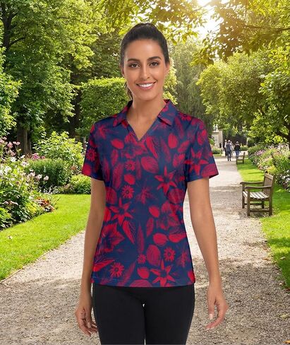 Women's Floral Print Golf Polo Shirt Moisture-Wicking Short Sleeve Performance Top in Saudi Arabia
