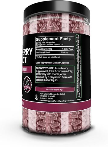 PURE ORIGINAL INGREDIENTS Tart Cherry Extract (730 Capsules) No Magnesium Or Rice Fillers, Always Pure, Lab Verified in Saudi Arabia