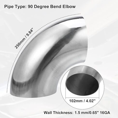 90 Degree Bend 4" OD Exhaust Pipe SS304 Stainless Steel Elbow Tube Car Customized Modified Exhaust System Tubing Stair Handrail 4PCS in Kuwait