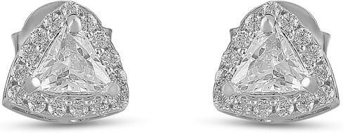 Diamond Earrings Stud For Women And Men’s - 14k Gold Plated Earrings - D/VVS1 Simulated Diamond Halo Stud Earrings For Men And Women - Hypoallergenic 925 Sterling Silver Earrings - In Rose Gold, White Gold And Yellow Gold (Trillion Diamond, White Gold) in Saudi Arabia