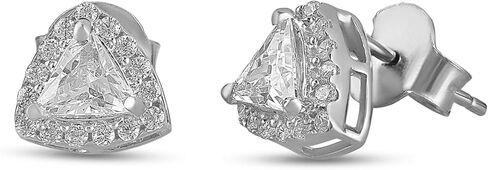 Diamond Earrings Stud For Women And Men’s - 14k Gold Plated Earrings - D/VVS1 Simulated Diamond Halo Stud Earrings For Men And Women - Hypoallergenic 925 Sterling Silver Earrings - In Rose Gold, White Gold And Yellow Gold (Trillion Diamond, White Gold) in Saudi Arabia