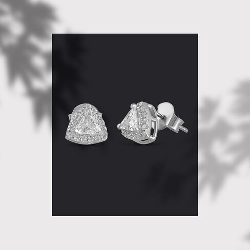 Diamond Earrings Stud For Women And Men’s - 14k Gold Plated Earrings - D/VVS1 Simulated Diamond Halo Stud Earrings For Men And Women - Hypoallergenic 925 Sterling Silver Earrings - In Rose Gold, White Gold And Yellow Gold (Trillion Diamond, White Gold) in Saudi Arabia